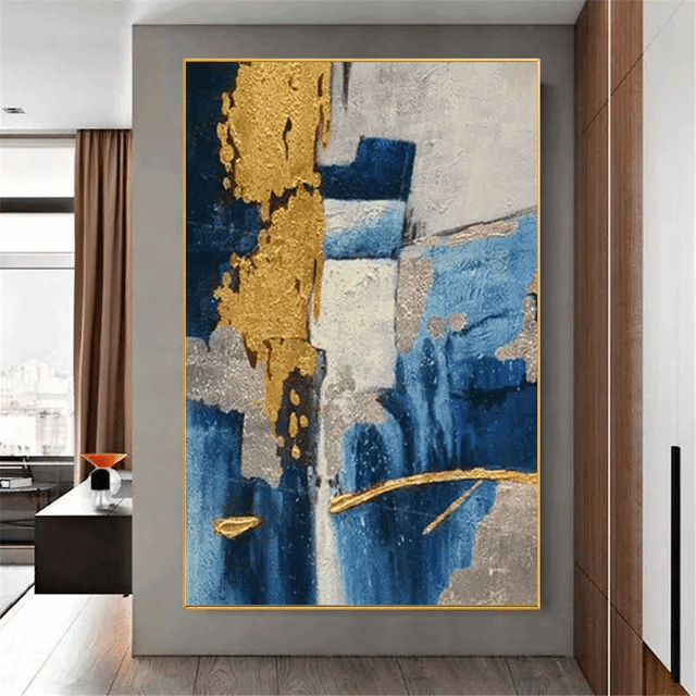 RUIREG Pittura Astratta su Tela Argento Blu Dorato Stampa Poster Quadri  Moderni Immagini di Arte della